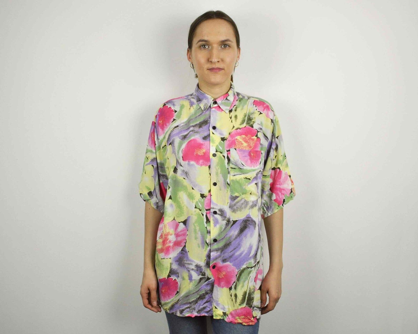 Vintage × Wasted Paris M Women 80's Flower pastel French Shirt Short Sleeves Blouse Size M / US 6-8 / IT 42-44 - 3 Thumbnail