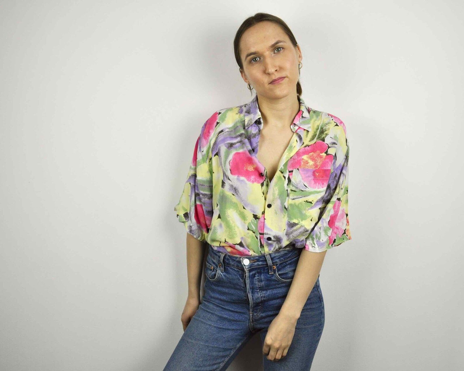 Vintage × Wasted Paris M Women 80's Flower pastel French Shirt Short Sleeves Blouse Size M / US 6-8 / IT 42-44 - 1 Thumbnail