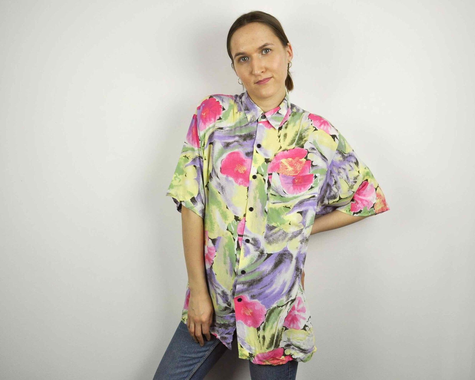 Vintage × Wasted Paris M Women 80's Flower pastel French Shirt Short Sleeves Blouse Size M / US 6-8 / IT 42-44 - 4 Thumbnail