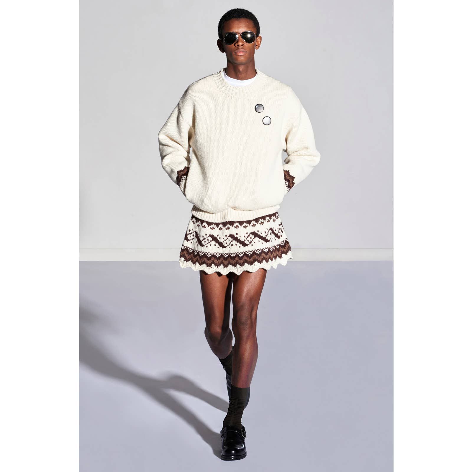 image of $1440 Stefan Cooke, Fair Isle Sweater Dress With Skirt in White, Men's (Size Large)
