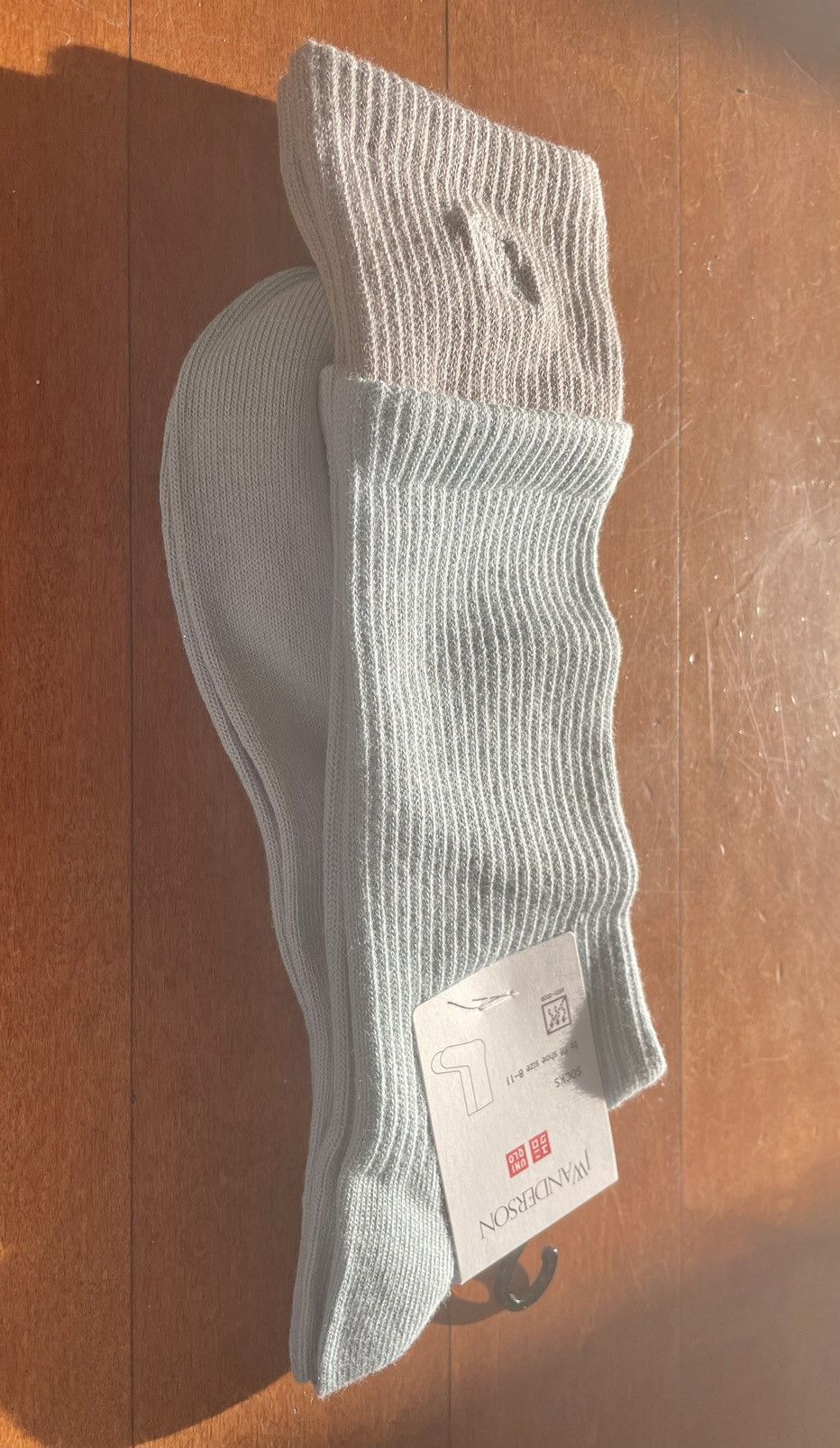 JW Anderson × Uniqlo UNC Blue Grey Layered Socks Dress Crew Cotton Logo Ribbed Size ONE SIZE - 14 Thumbnail