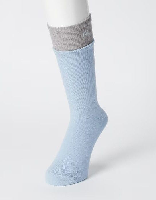 JW Anderson × Uniqlo UNC Blue Grey Layered Socks Dress Crew Cotton Logo Ribbed Size ONE SIZE - 2 Thumbnail