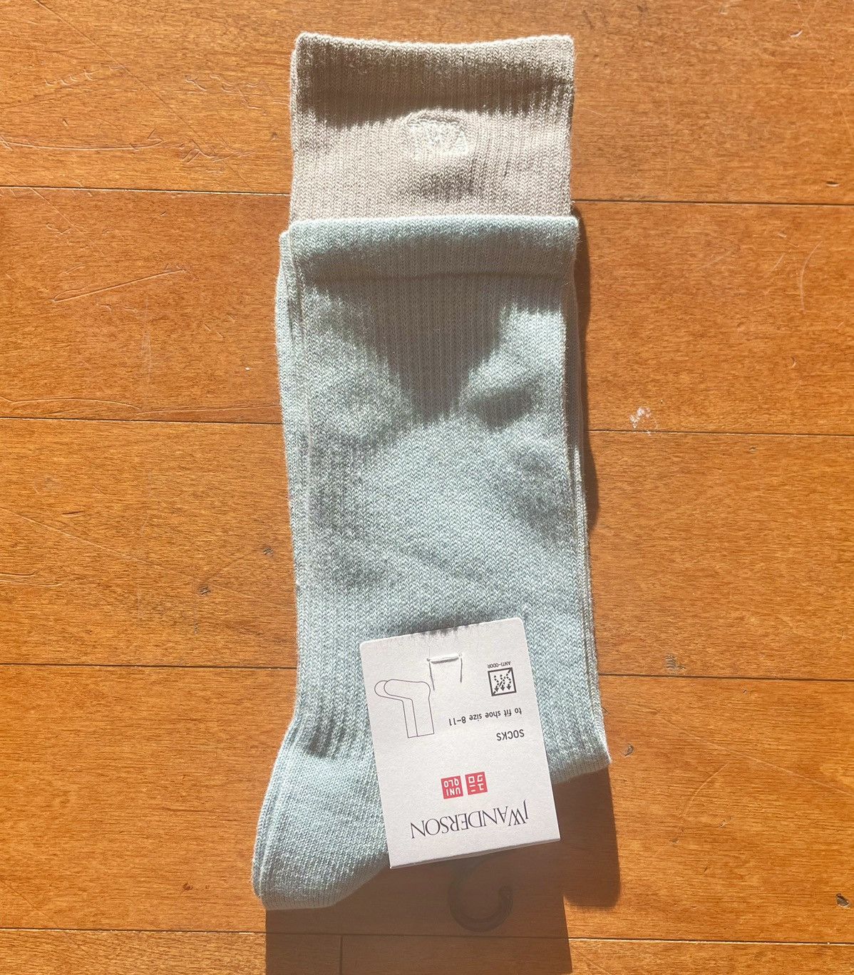 JW Anderson × Uniqlo UNC Blue Grey Layered Socks Dress Crew Cotton Logo Ribbed Size ONE SIZE - 3 Thumbnail