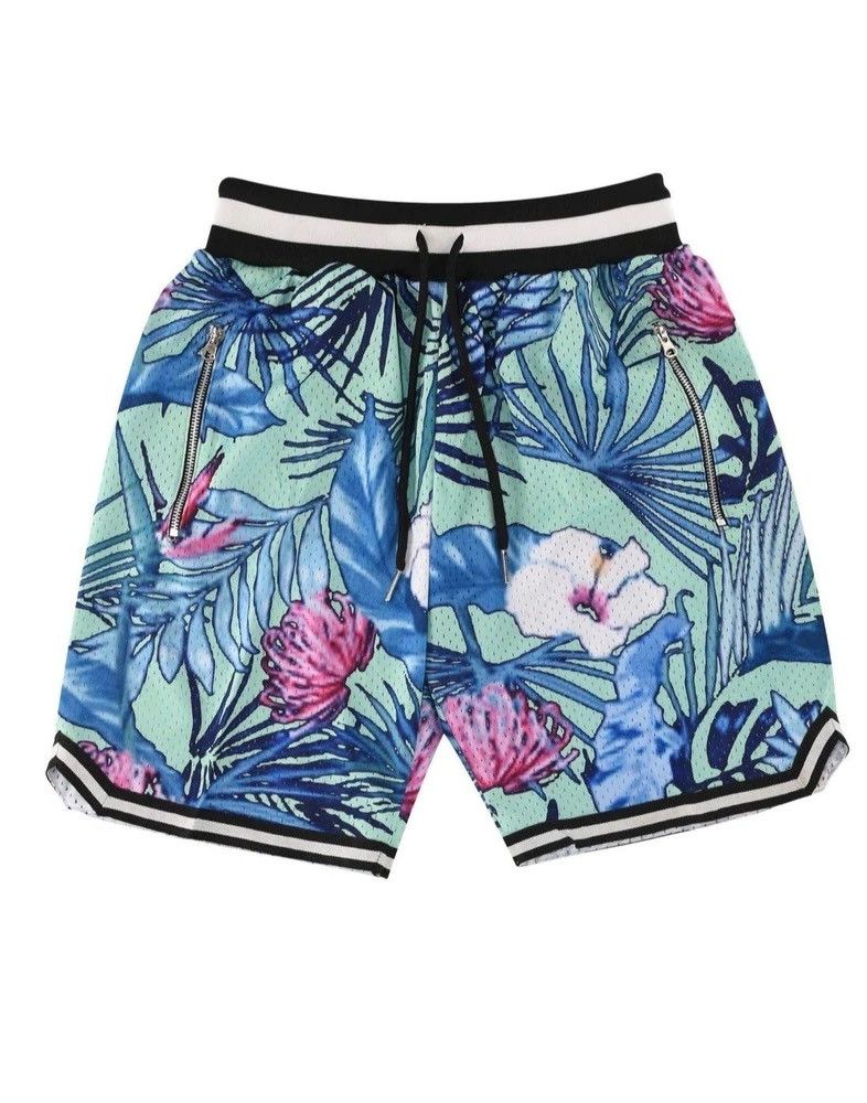 Vintage Floral Basketball Shorts Green Xxl Size US 36 / EU 52 - 1 Thumbnail