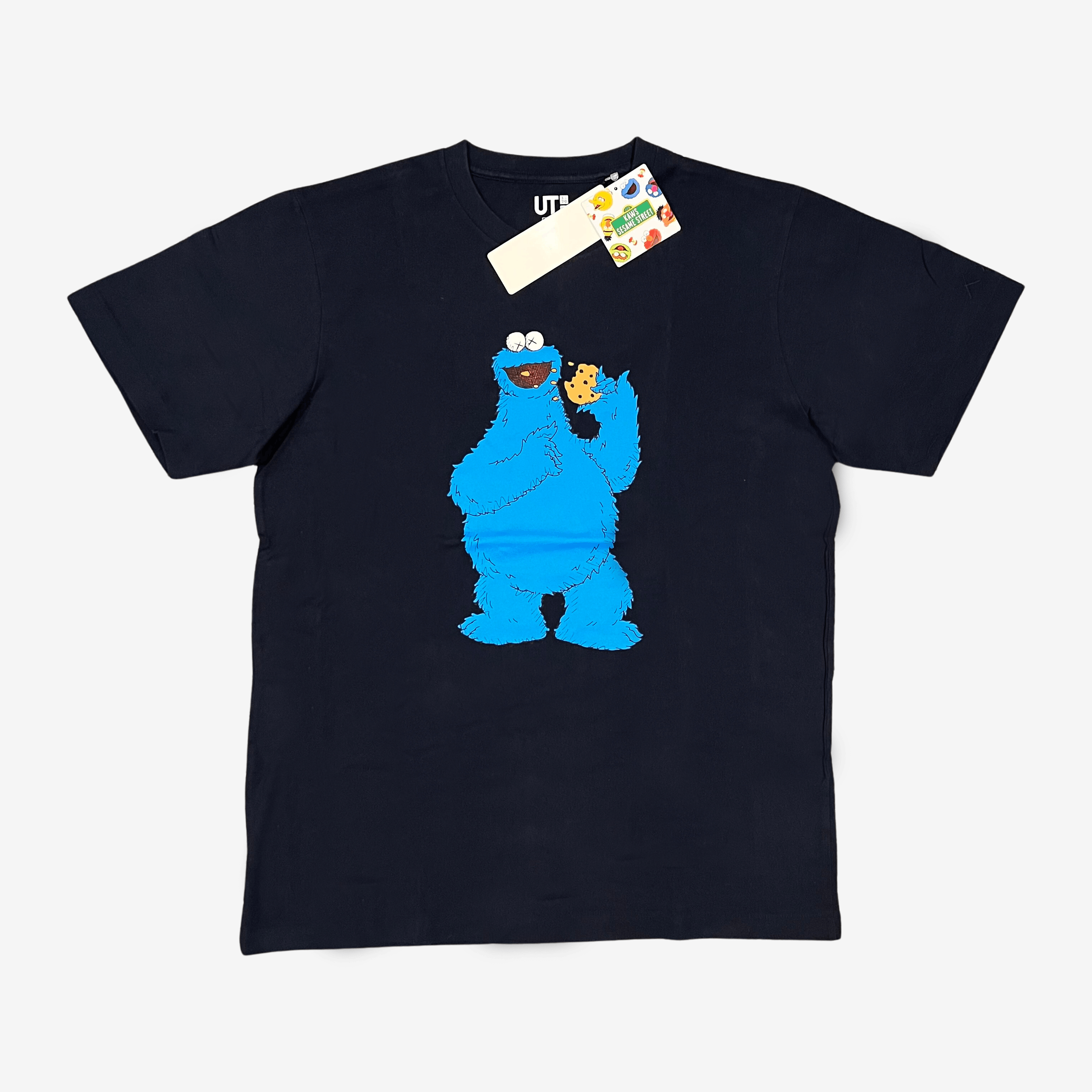 image of Kaws x Uniqlo X Sesame Street White Cookie Monster Tee in Navy, Men's (Size XL)