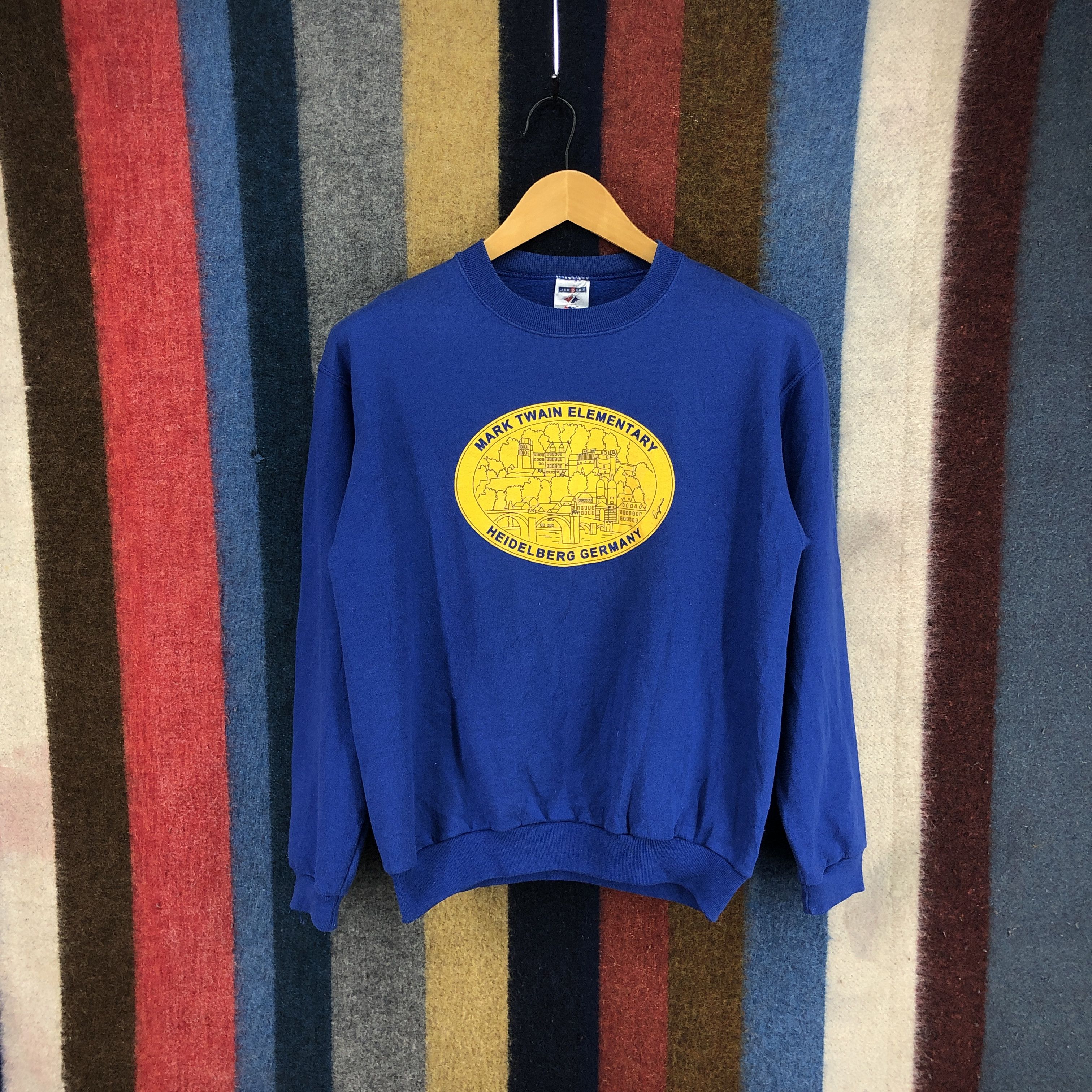 image of Jerzees x Vintage 90's Vintage Heidelberg Germany Crew Neck Sweatshirt 0435/r in Blue (Size Small)