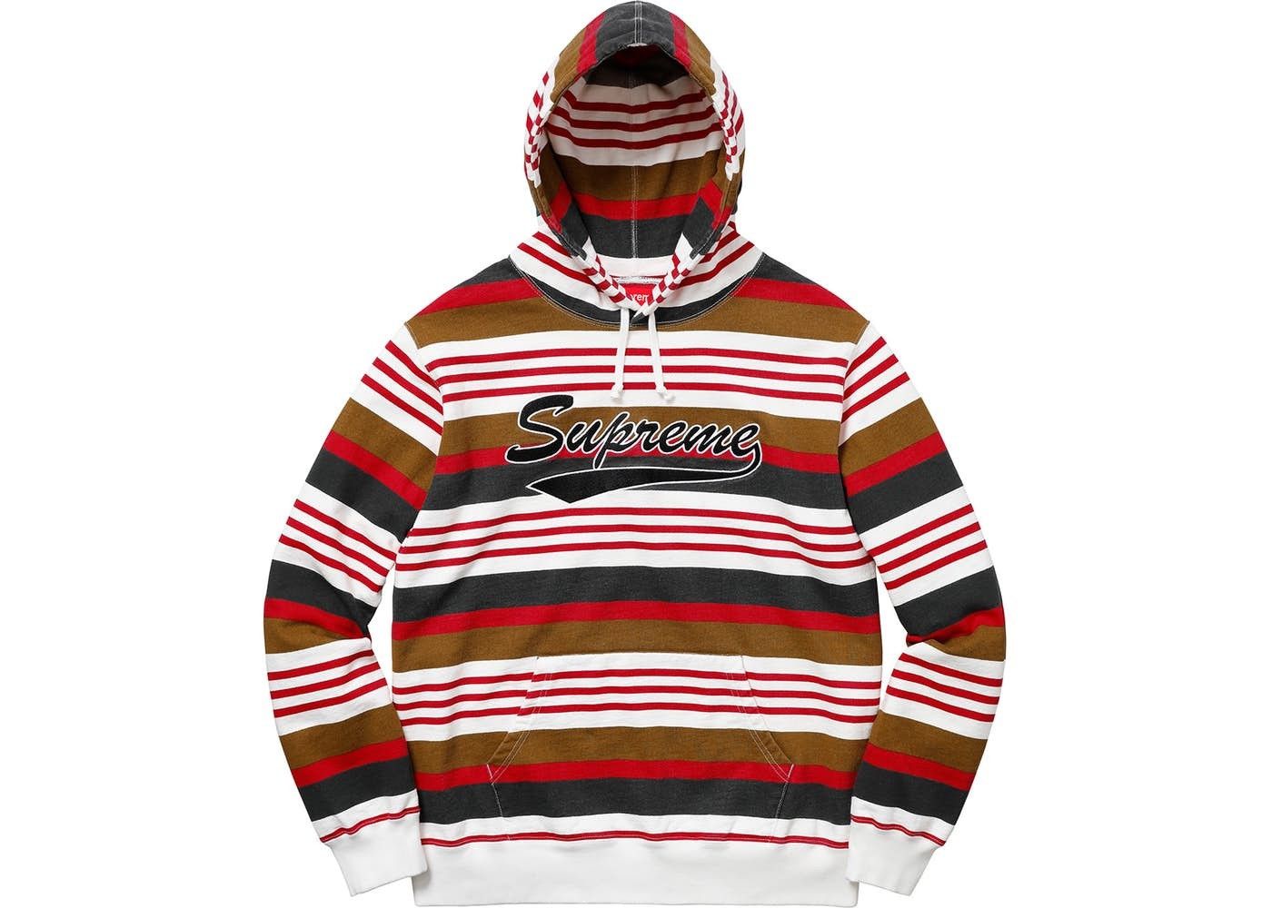 Supreme Striped Hooded Crewneck Brown