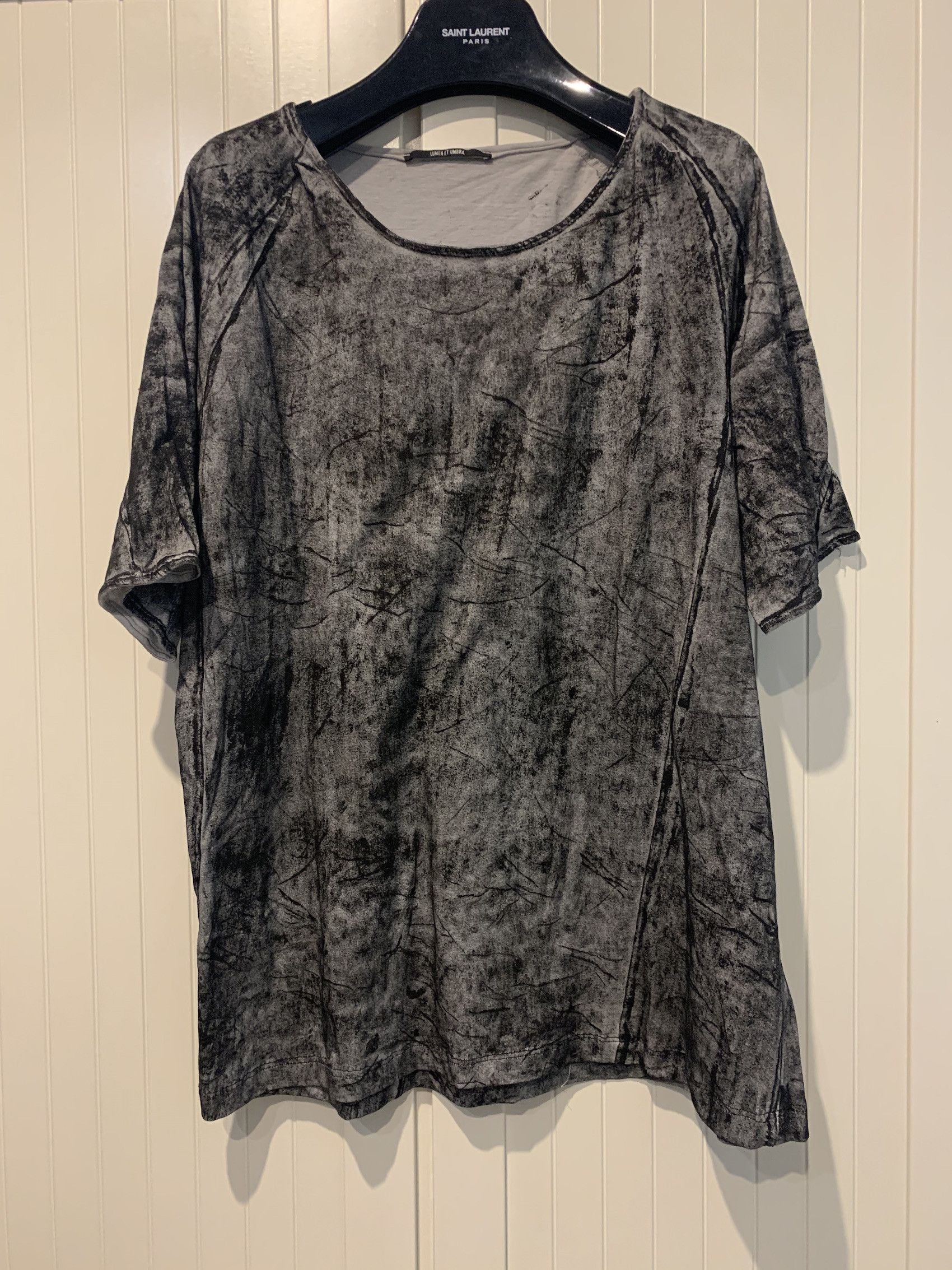 image of Lumen Et Umbra Ss'18 T-Shirt Hand Painted Asymmetric Cut in Black Dye, Men's (Size Large)