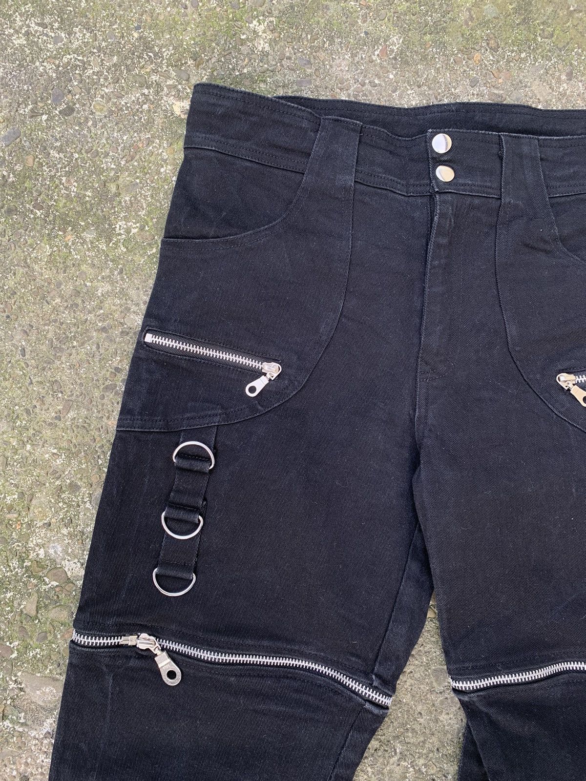 Vintage Women's Black Gothic Strap Pants - Y2K Cyber Rave Flare Size 32" / US 10 / IT 46 - 6 Thumbnail
