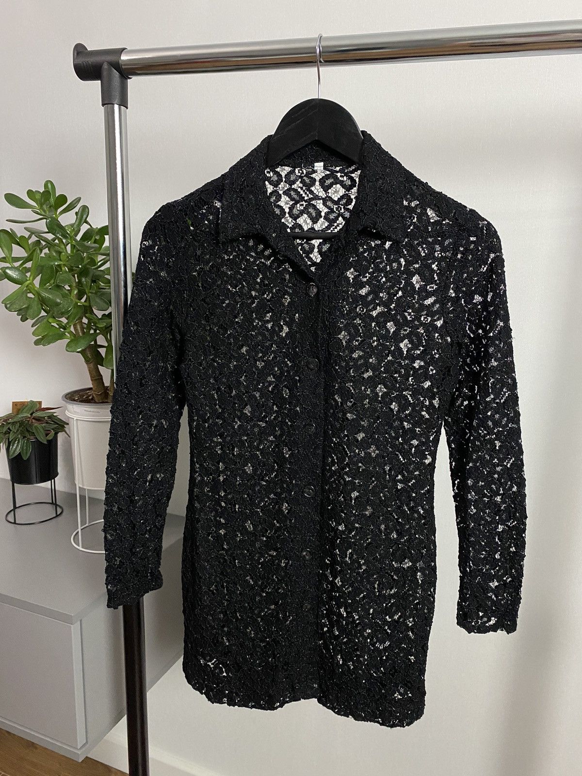 Japanese Brand × Vintage Vintage Black Mesh Long Sleeve Button Shirt Size US M / EU 48-50 / 2 - 1 Thumbnail