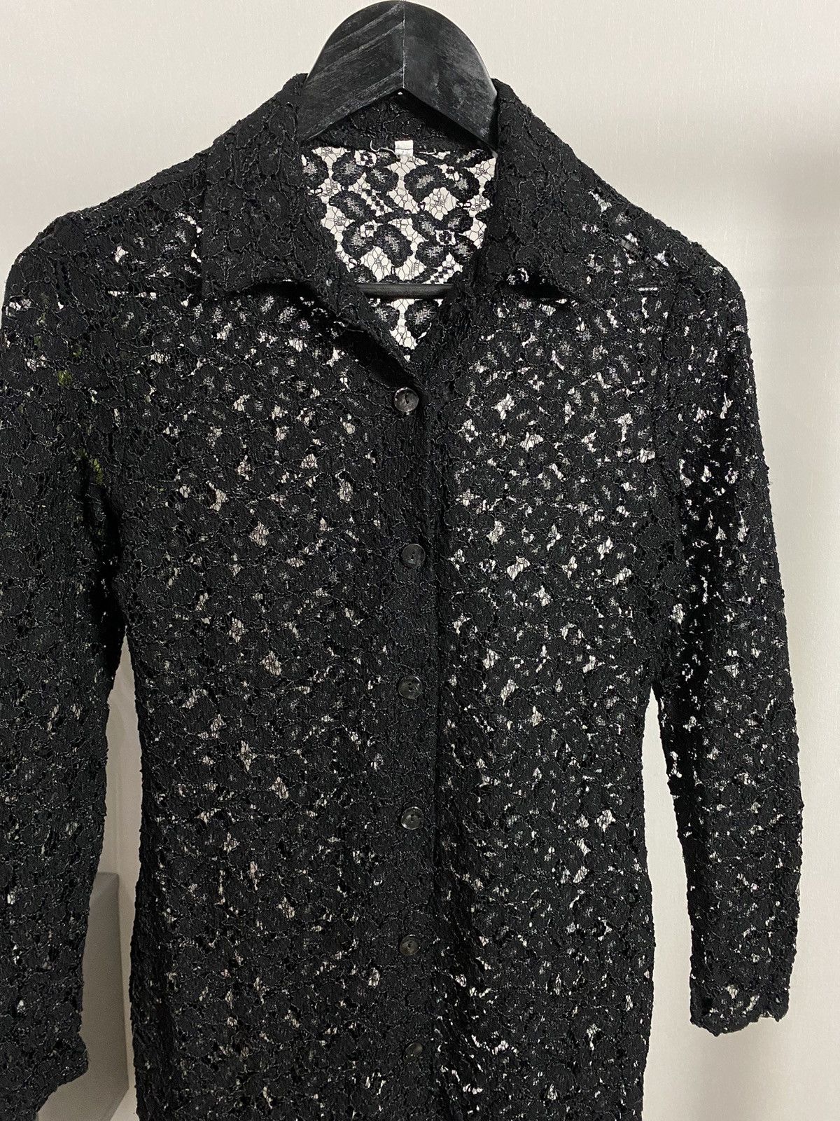 Japanese Brand × Vintage Vintage Black Mesh Long Sleeve Button Shirt Size US M / EU 48-50 / 2 - 2 Thumbnail