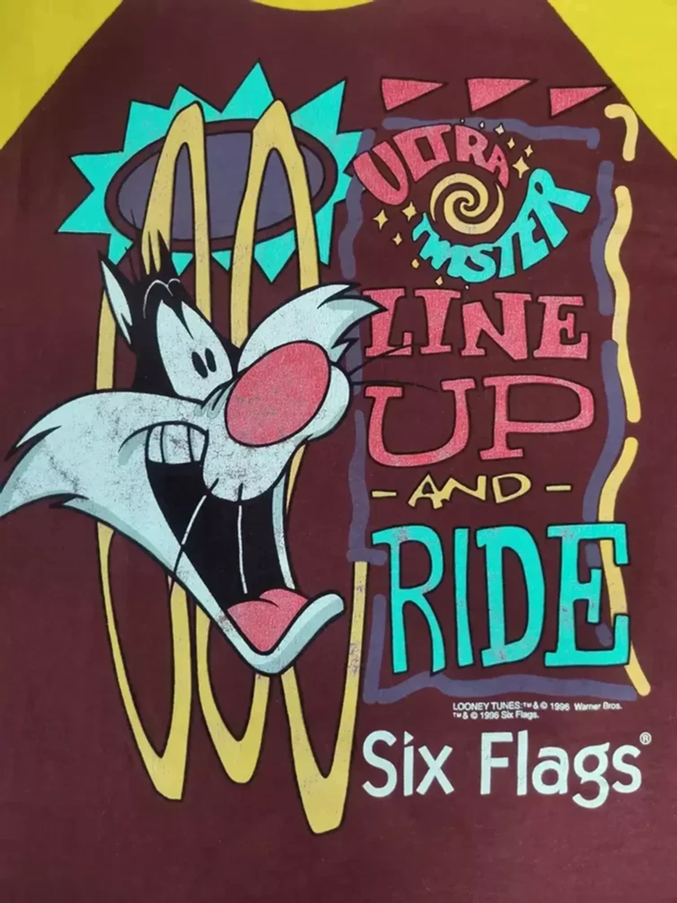 Cartoon Network Vintage Looney Tunes Attitude Six Flags Tee Rare Anime Size US M / EU 48-50 / 2 - 2 Thumbnail