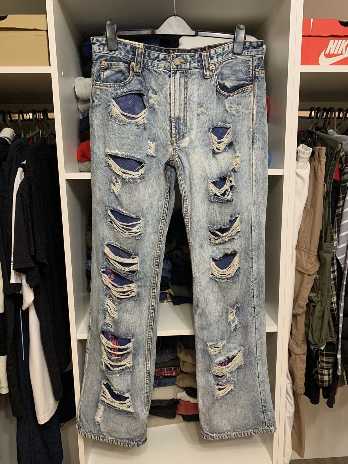 image of Tough Jeansmith Distressed Denim Jeans in Blue, Men's (Size 33)