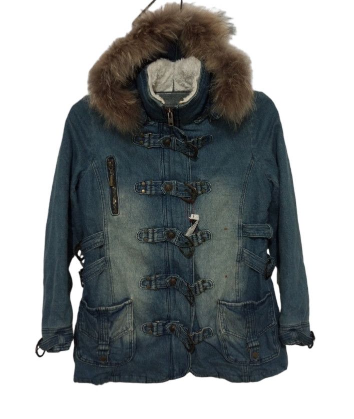 If Six Was Nine Mohair Denim Parka Rabbit Fur Hood Cecil McBee Size M / US 6-8 / IT 42-44 - 1 Thumbnail