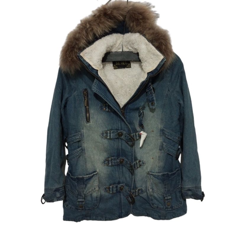 If Six Was Nine Mohair Denim Parka Rabbit Fur Hood Cecil McBee Size M / US 6-8 / IT 42-44 - 2 Thumbnail
