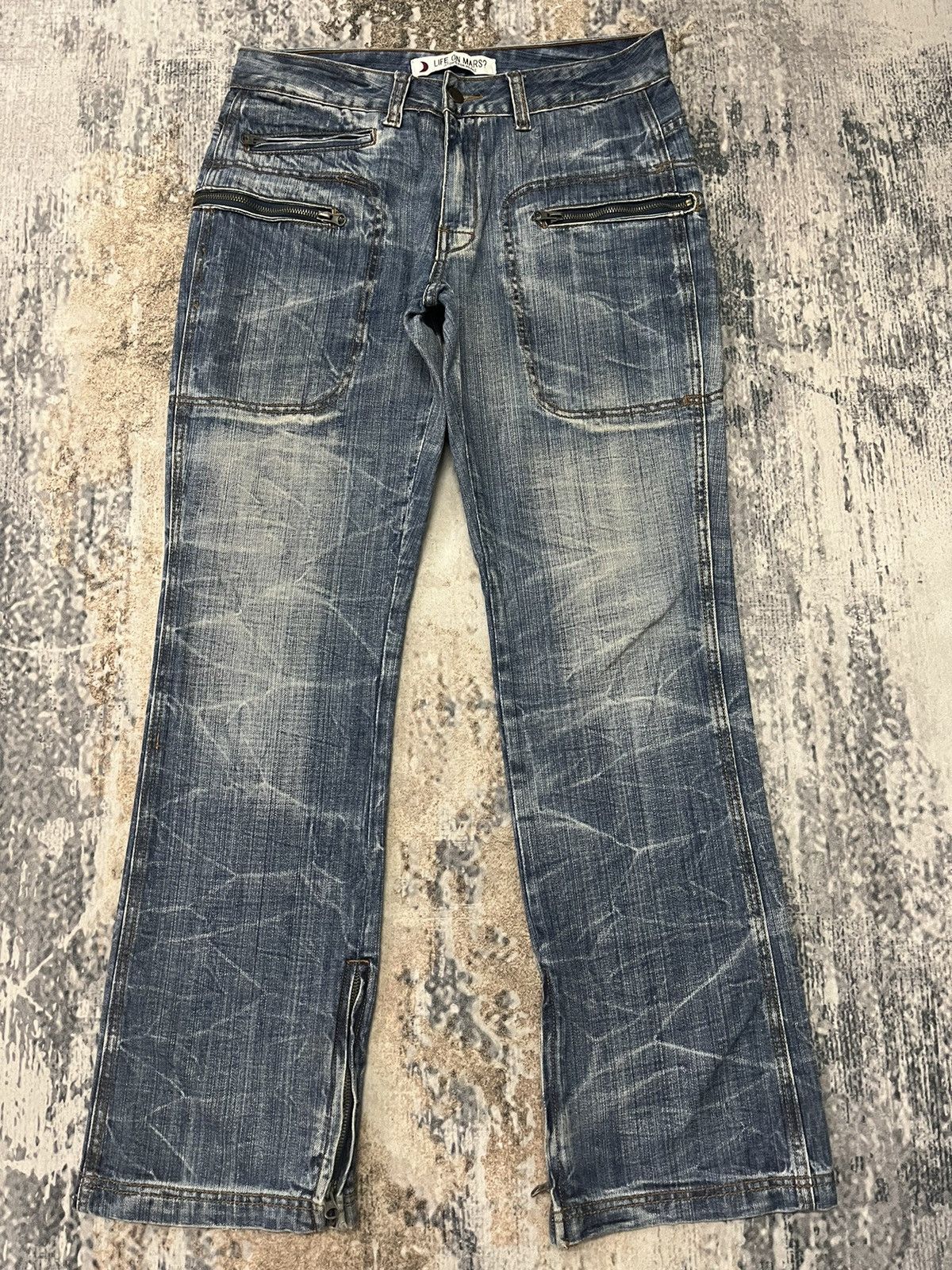 image of Avant Garde x If Six Was Nine Atoms Bush Pants Pocket Zipper Jeans Boot Cut Denim in Blue Denim (Si