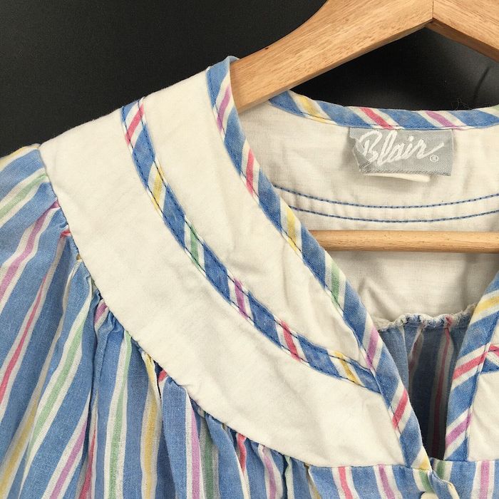 Vintage Vintage 80s BLAIR Short-Sleeve Snap-Front Housecoat Robe pastel  Stripe M L