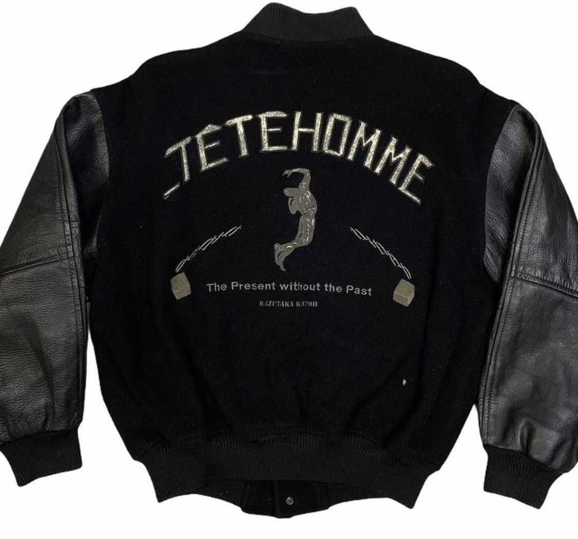 image of Issey Miyake x Tete Homme Vintage Tete Homme Varsity Leather Jacket in Black, Men's (Size Large)