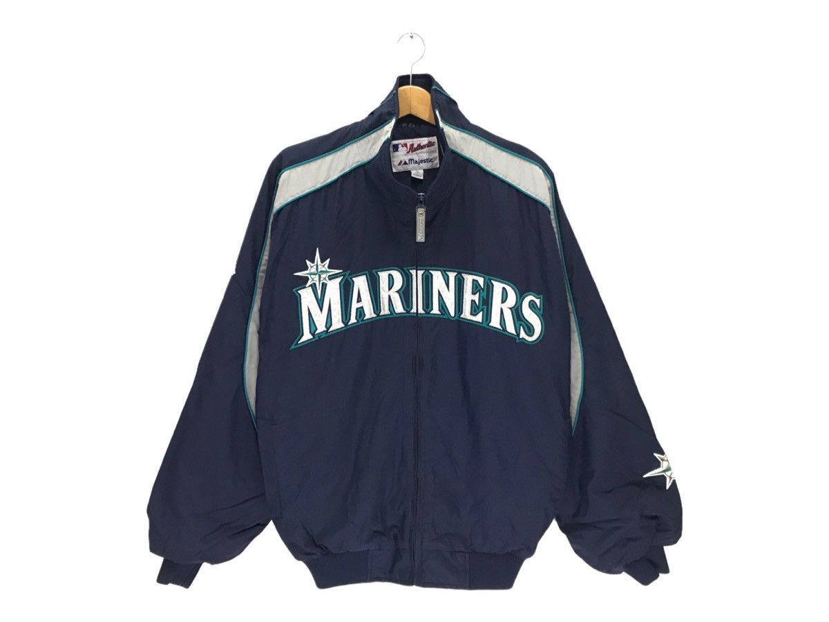 image of Majestic x Mlb Vintage Seattle Mariners Bomber Jacket Mlb American Baseball in Brown (Size Large)