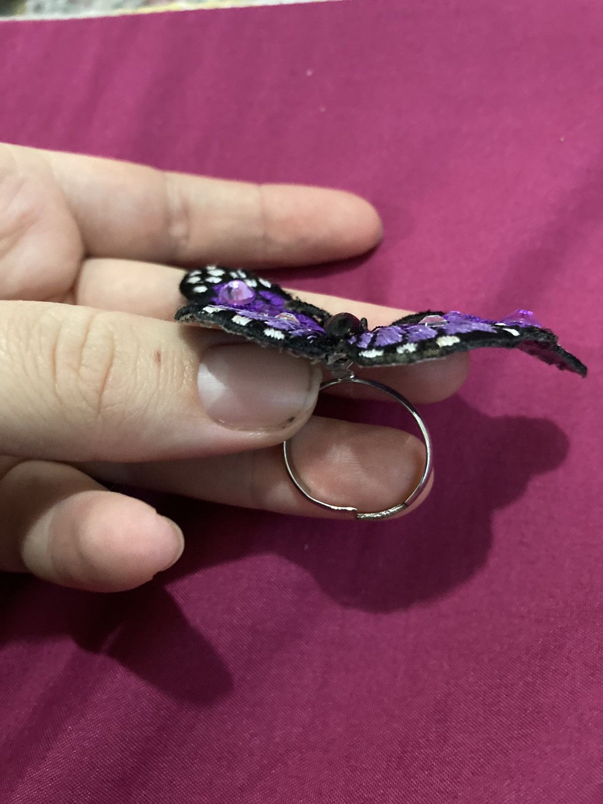 Jewelry Purple fabric butterfly ring Size ONE SIZE - 2 Thumbnail