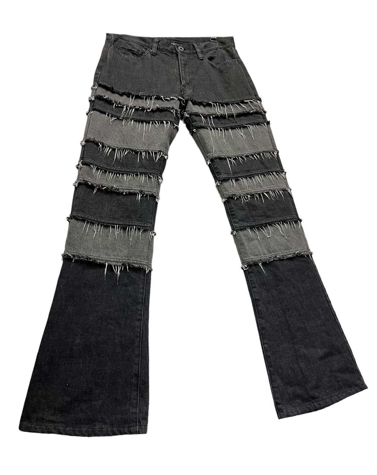 image of Archival Clothing x Avant Garde Fringe Flare Released Hem Panel Hagi Patchwork Denim in Black (Size