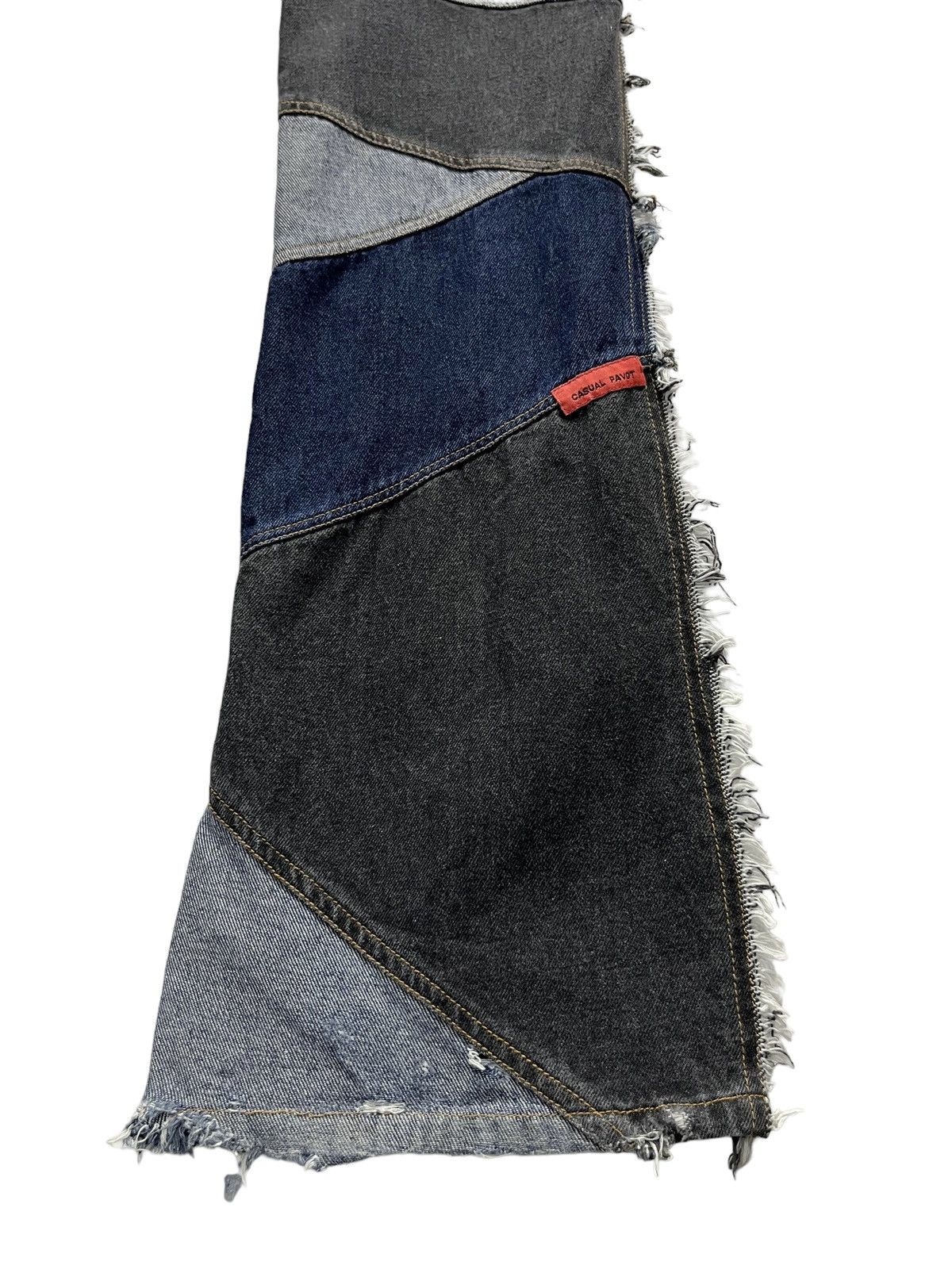 Designer × Japanese Brand × Vintage FYE! Designer Asymmetric Patchwork Side Fringe Flare Denim Size 30" / US 8 / IT 44 - 8 Thumbnail