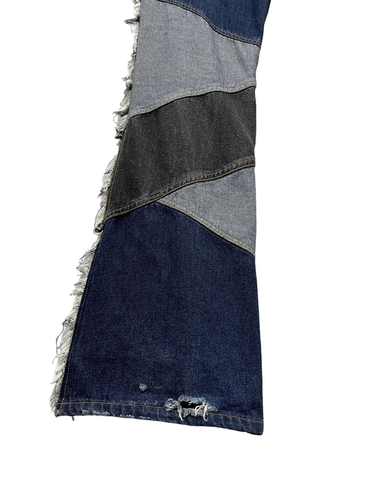 Designer × Japanese Brand × Vintage FYE! Designer Asymmetric Patchwork Side Fringe Flare Denim Size 30" / US 8 / IT 44 - 10 Thumbnail