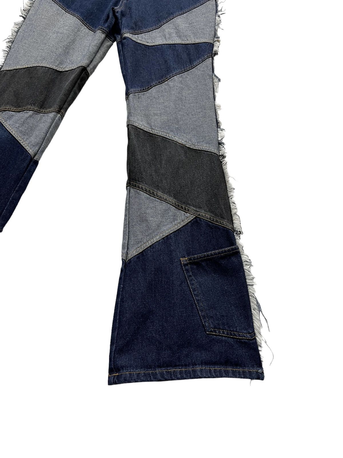 Designer × Japanese Brand × Vintage FYE! Designer Asymmetric Patchwork Side Fringe Flare Denim Size 30" / US 8 / IT 44 - 2 Thumbnail
