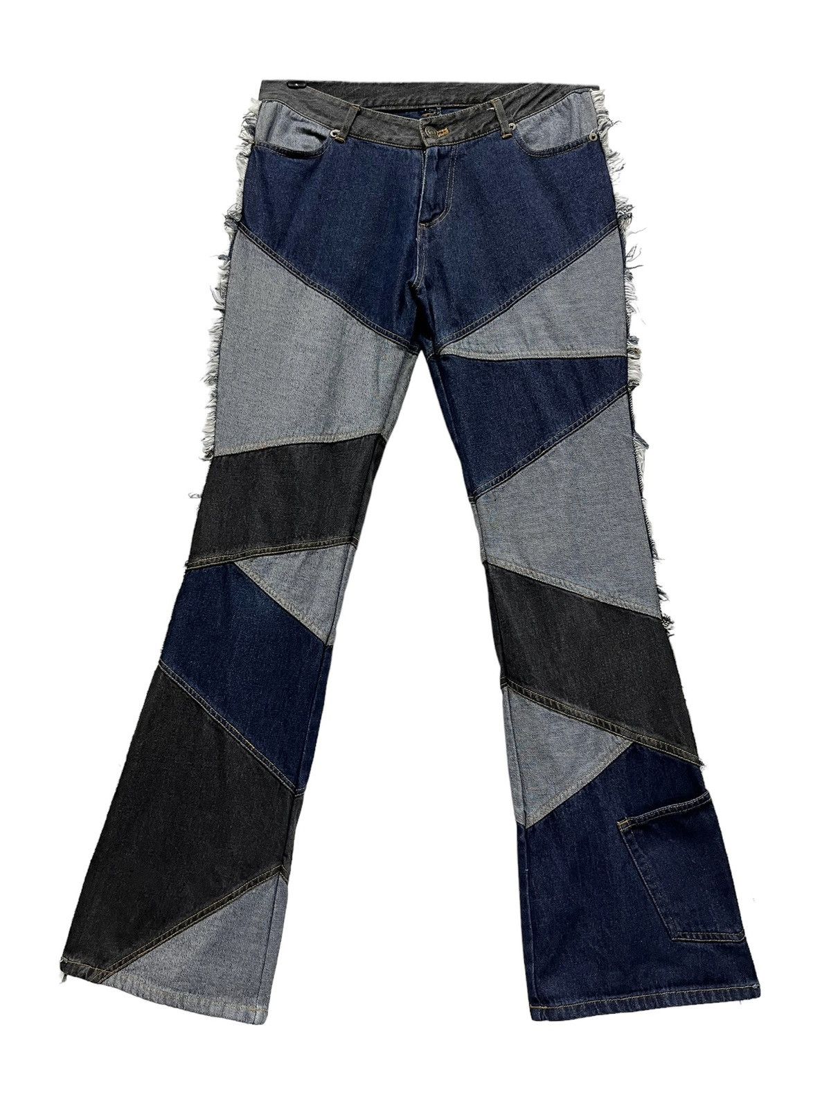 Designer × Japanese Brand × Vintage FYE! Designer Asymmetric Patchwork Side Fringe Flare Denim Size 30" / US 8 / IT 44 - 4 Thumbnail