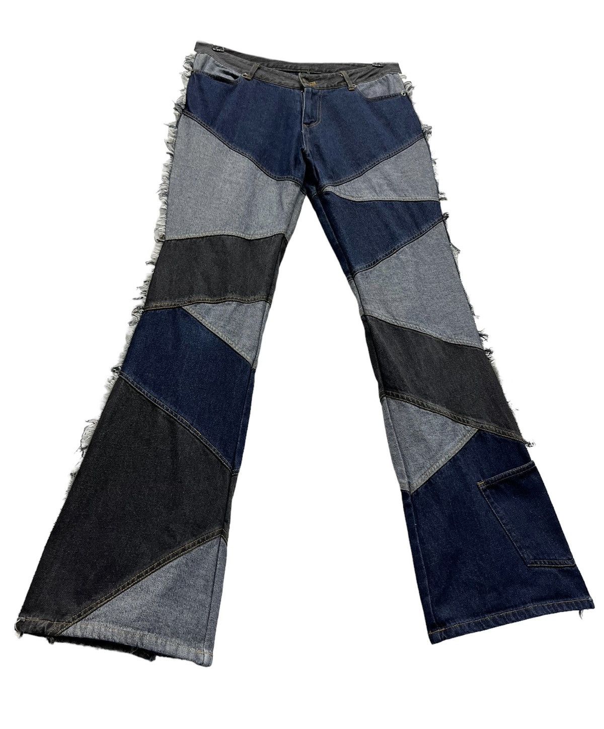 Designer × Japanese Brand × Vintage FYE! Designer Asymmetric Patchwork Side Fringe Flare Denim Size 30" / US 8 / IT 44 - 1 Thumbnail