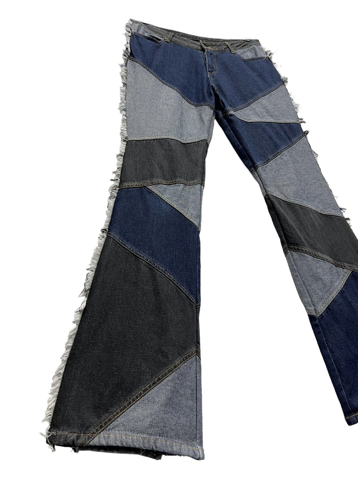 Designer × Japanese Brand × Vintage FYE! Designer Asymmetric Patchwork Side Fringe Flare Denim Size 30" / US 8 / IT 44 - 3 Thumbnail