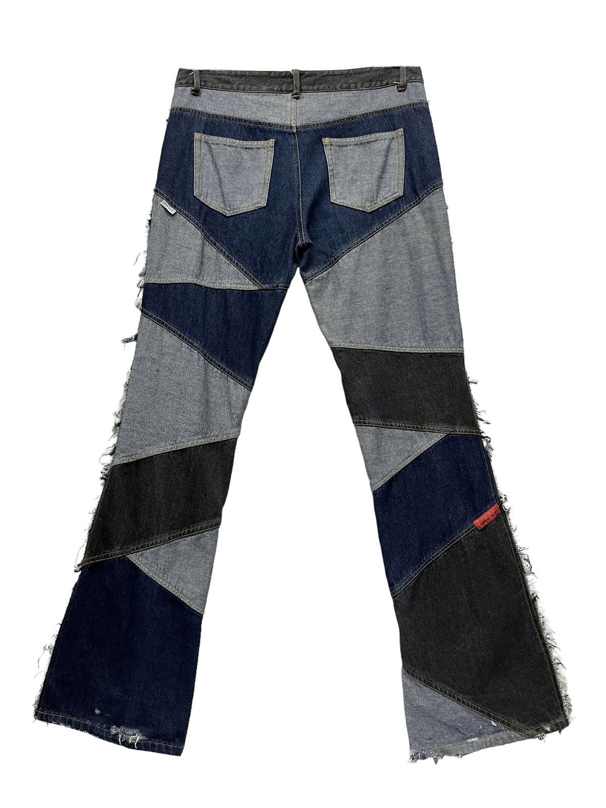 Designer × Japanese Brand × Vintage FYE! Designer Asymmetric Patchwork Side Fringe Flare Denim Size 30" / US 8 / IT 44 - 5 Thumbnail