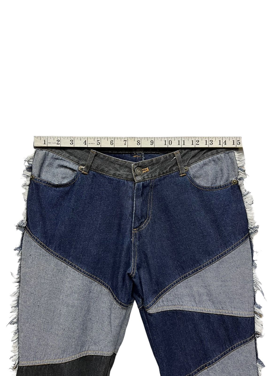 Designer × Japanese Brand × Vintage FYE! Designer Asymmetric Patchwork Side Fringe Flare Denim Size 30" / US 8 / IT 44 - 15 Thumbnail