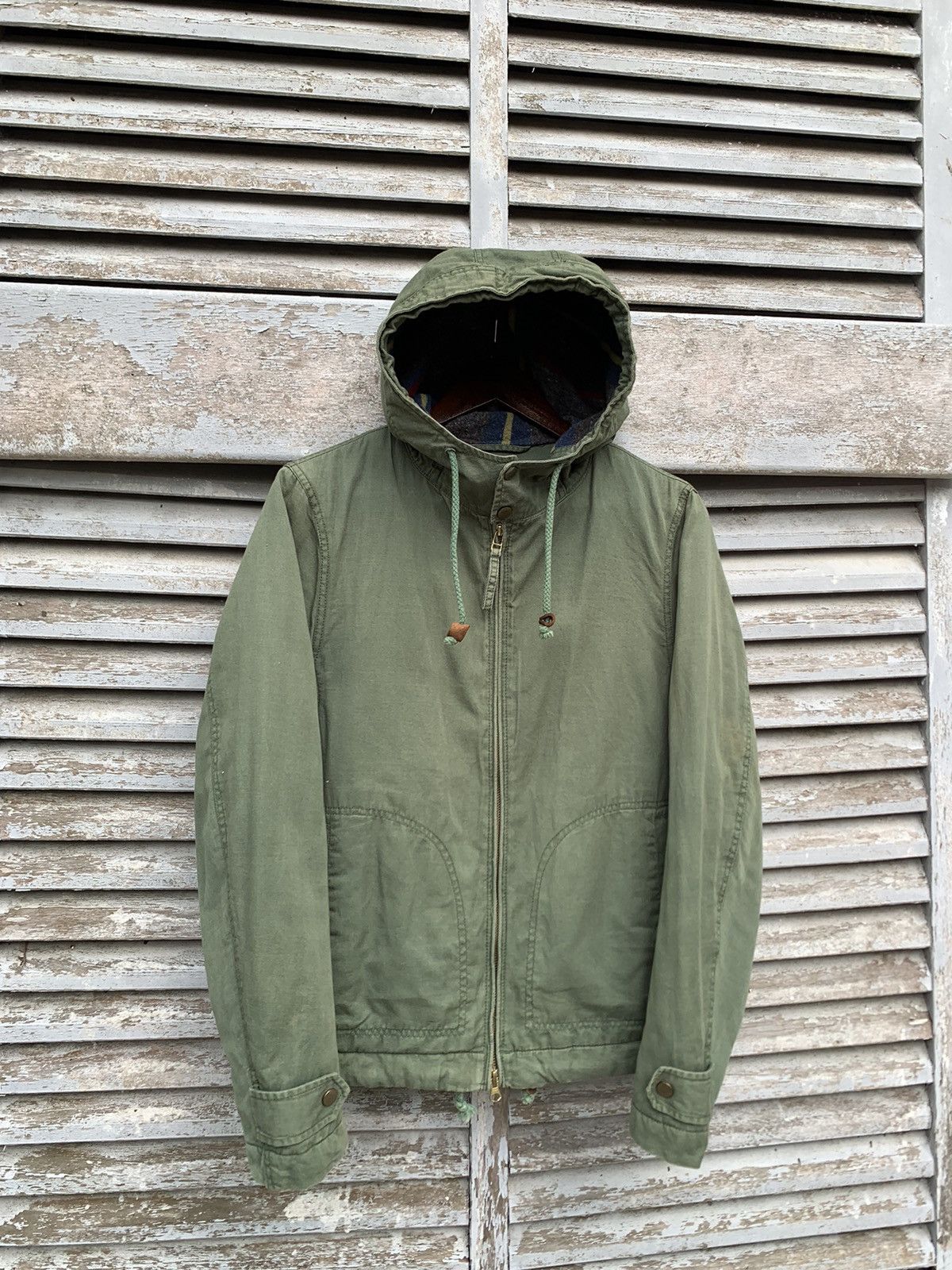 image of Urban Research Doors x Vintage Urban Research Blanked Lined Hooded Jacket in Green (Size Medium)