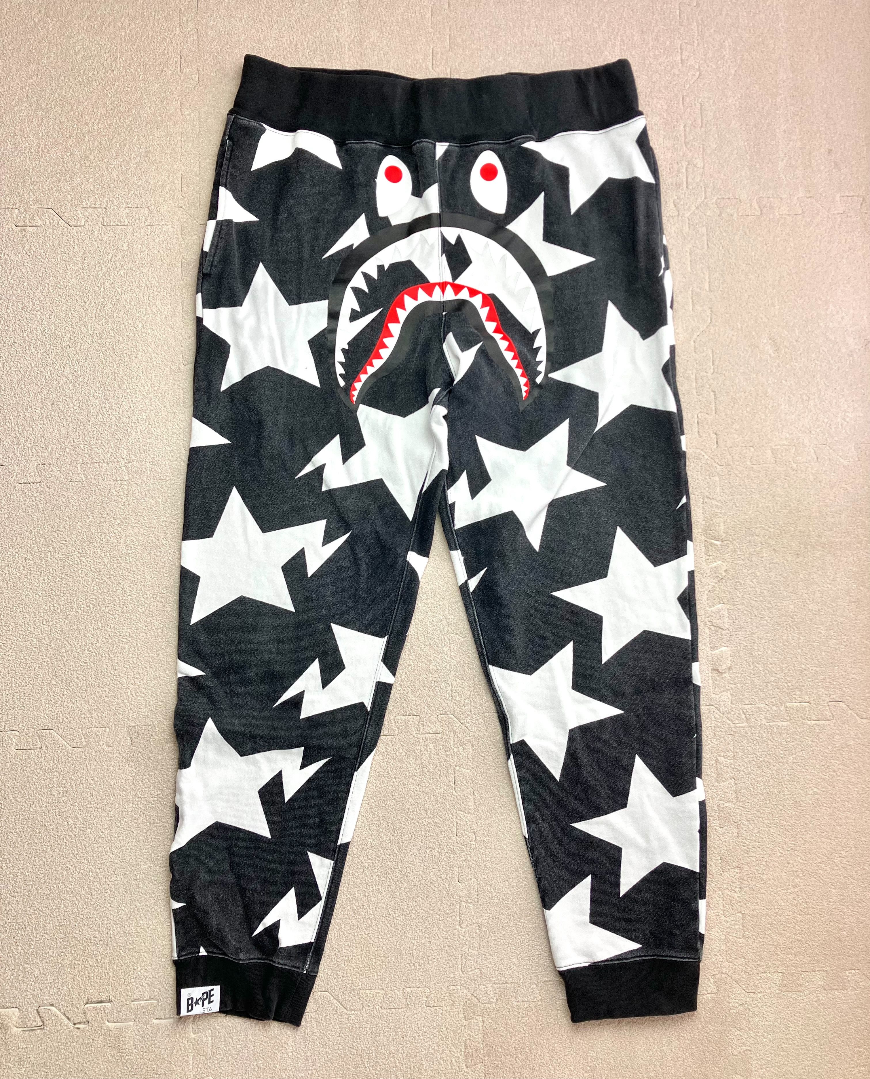 image of Bape Black White Bapesta Shark Sweatpants Size XL Star, Men's