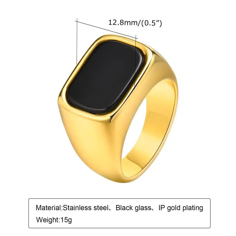 Other Geometric Rectangle Black Stone Top Signet Ring Size ONE SIZE - 2 Thumbnail