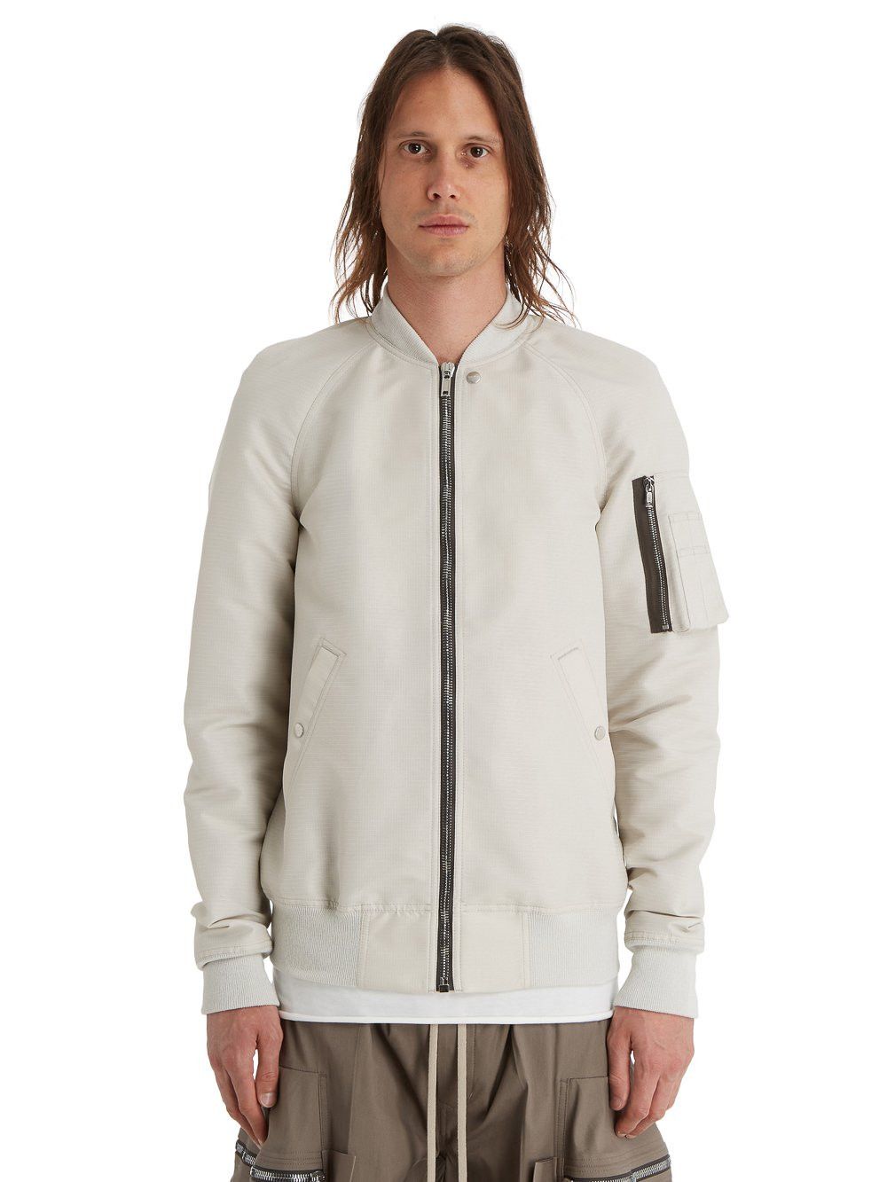 image of Ss21 Rick Owens "phlegethon" Raglan Flight Jacket 50 in Oyster, Men's (Size Medium)