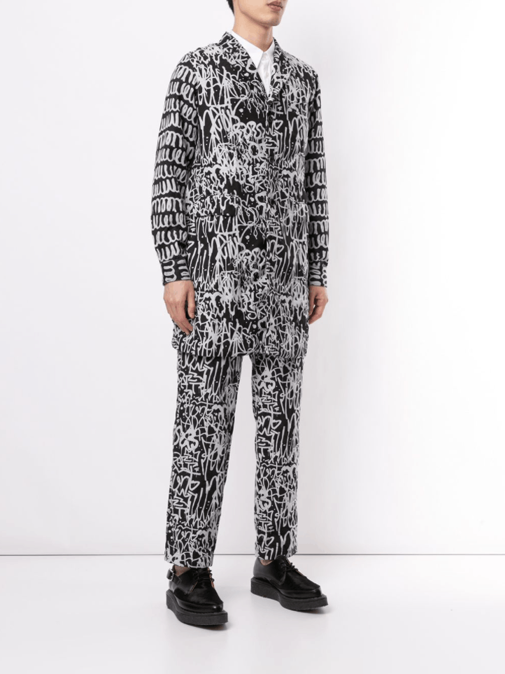 image of Aw20 Comme Des Garcons Black Graffiti Print Coat M, Men's (Size Medium)