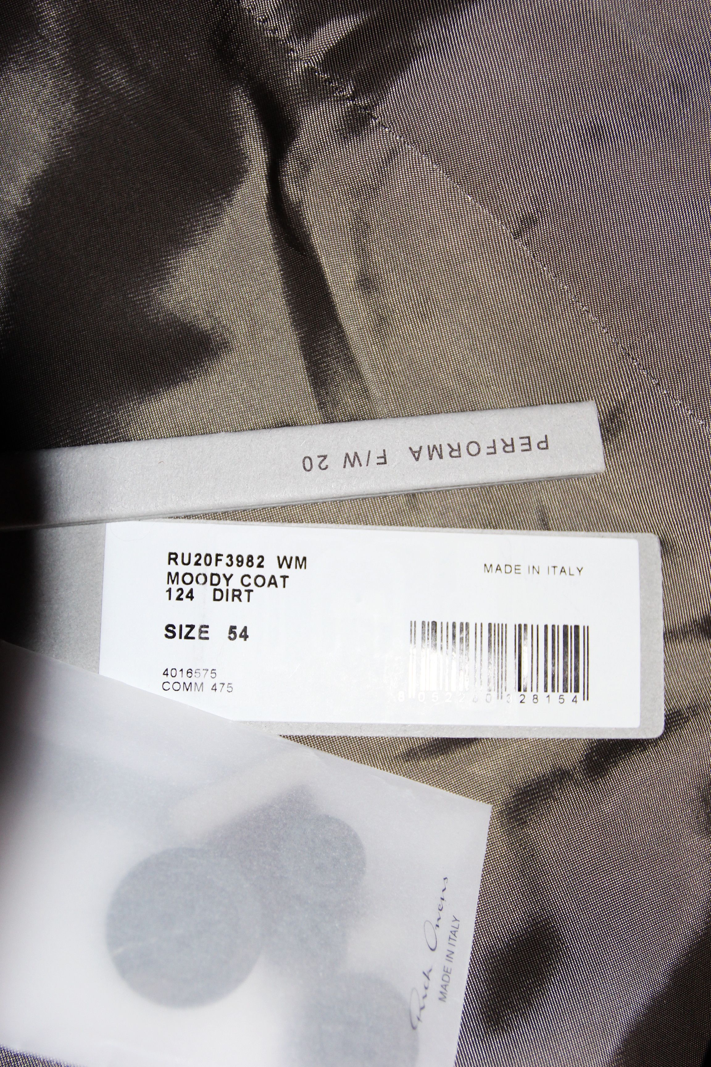 Rick Owens BNWT AW20 RICK OWENS "PERFORMA" MOODY COAT 54 Size US L / EU 52-54 / 3 - 15 Thumbnail