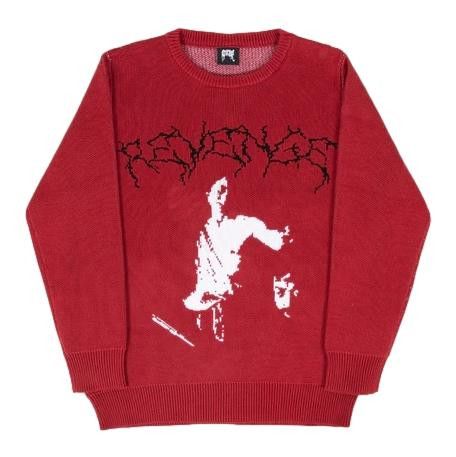 image of Revenge David And Goliath Knit Sweater in Maroon, Men's (Size XL)