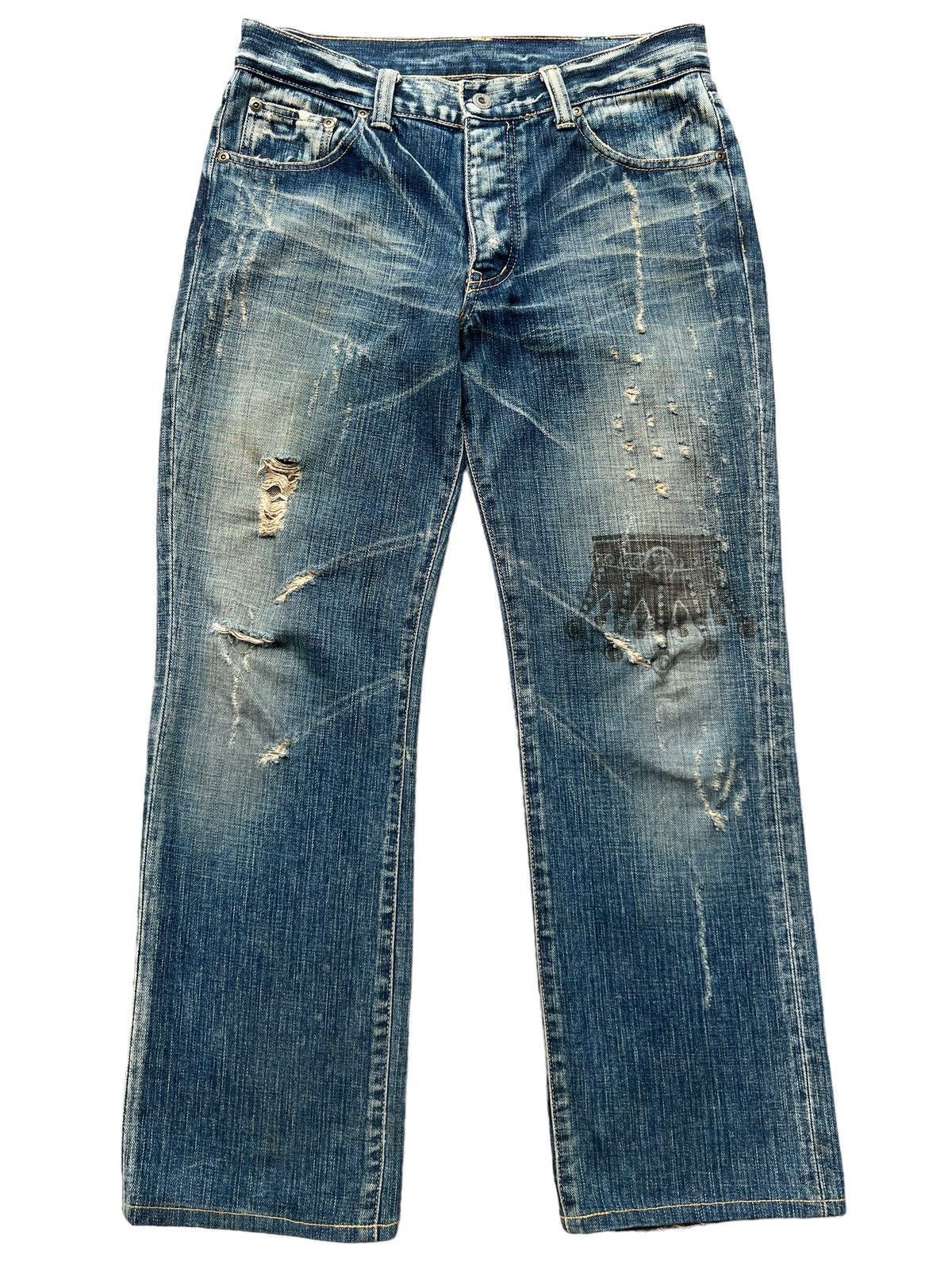 Japanese Brand Vintage Spider Japan Distressed Ripped Denim Jeans 32x28 Size US 32 / EU 48 - 2 Thumbnail