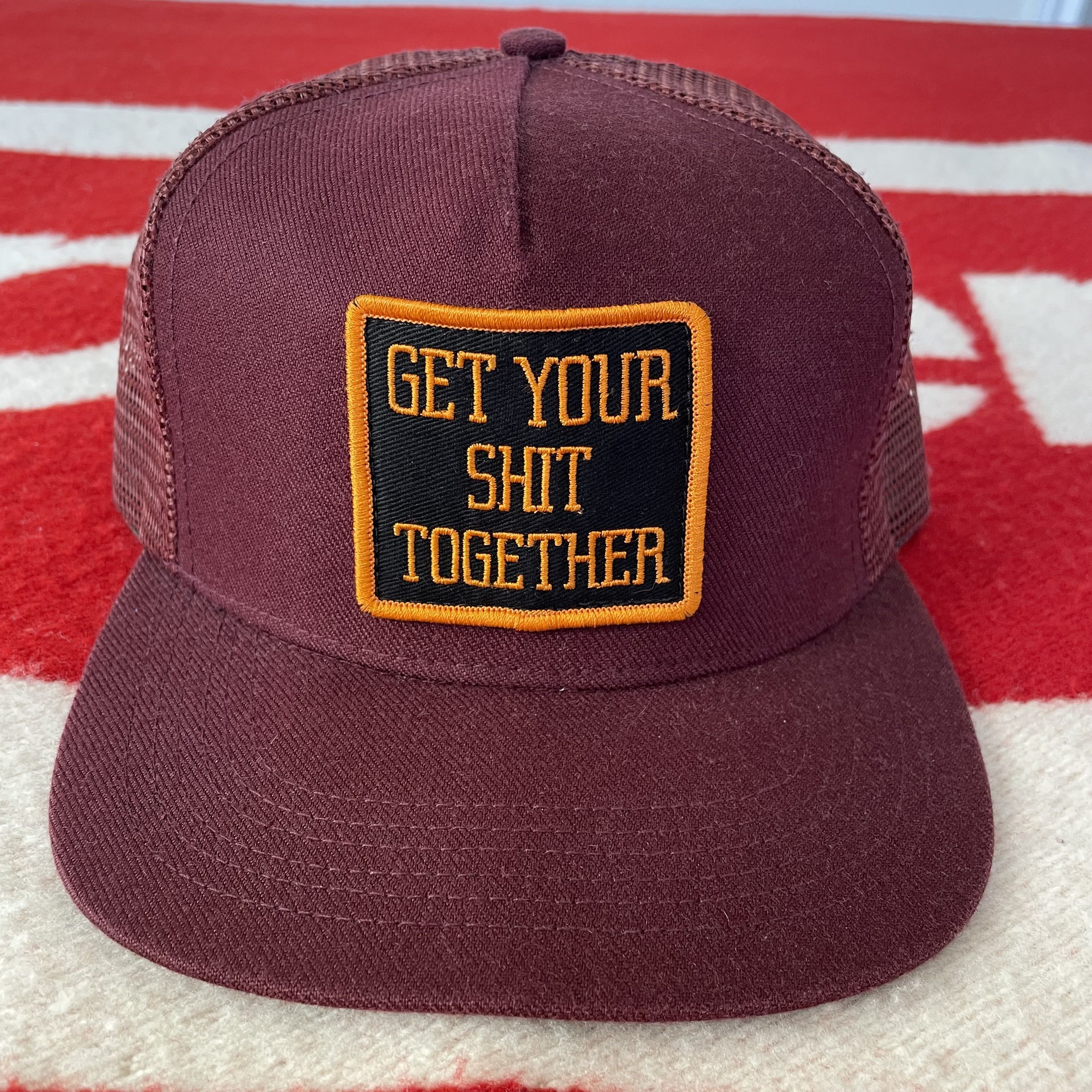 image of Supreme Get Your Shit Together Cap Hat Snapback Trucker 5 Panel in Burgundy, Men's