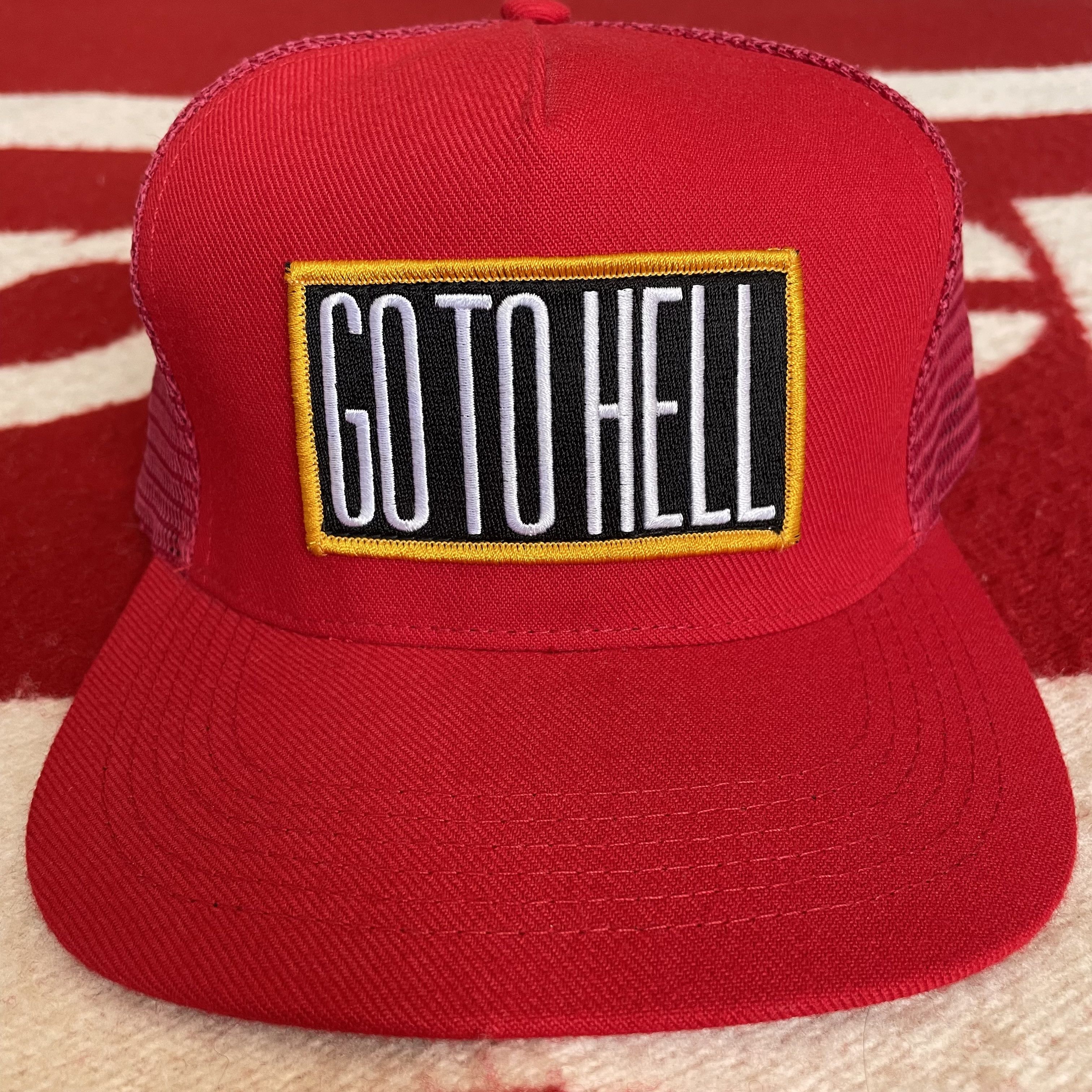 image of Supreme Go To Hell 5 Panel Trucker Snapback Hat Cap in Red, Men's