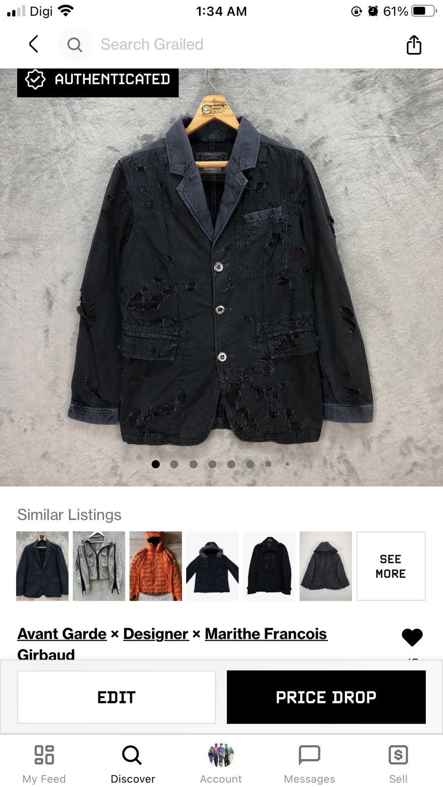 Marithe + Francois Girbaud 🔥MFG TRASHED DISTRESSED DESIGN JACKET #5761-205 Size US M / EU 48-50 / 2 - 15 Thumbnail