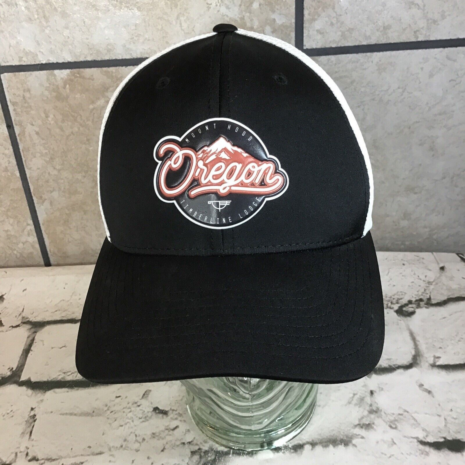Vintage Oregon Mount Hood Timberline Lodge Hat Black White Snapback