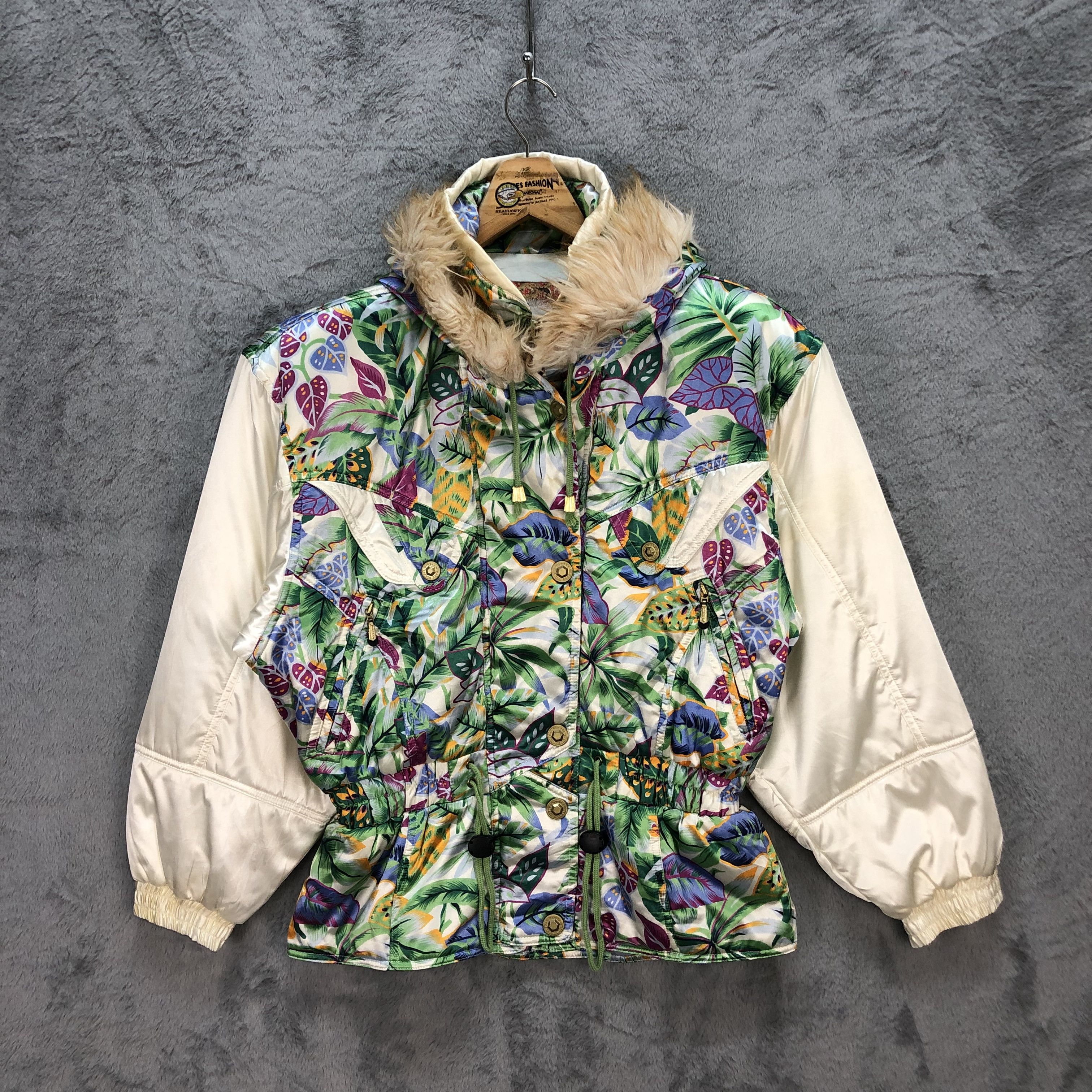 image of Windex Pro Floral Print Fur Hoodie Ski Jacket 5882-212, Women's (Size Large)