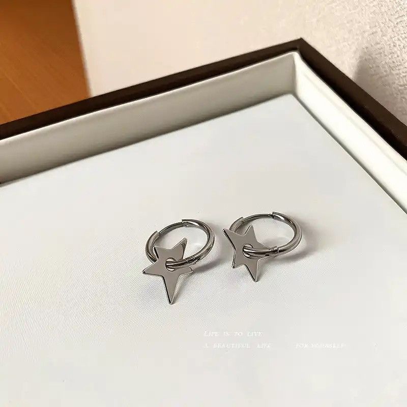 Other Earrings for Men,Stainless Steel Star Hoop Earrings Size ONE SIZE - 2 Thumbnail