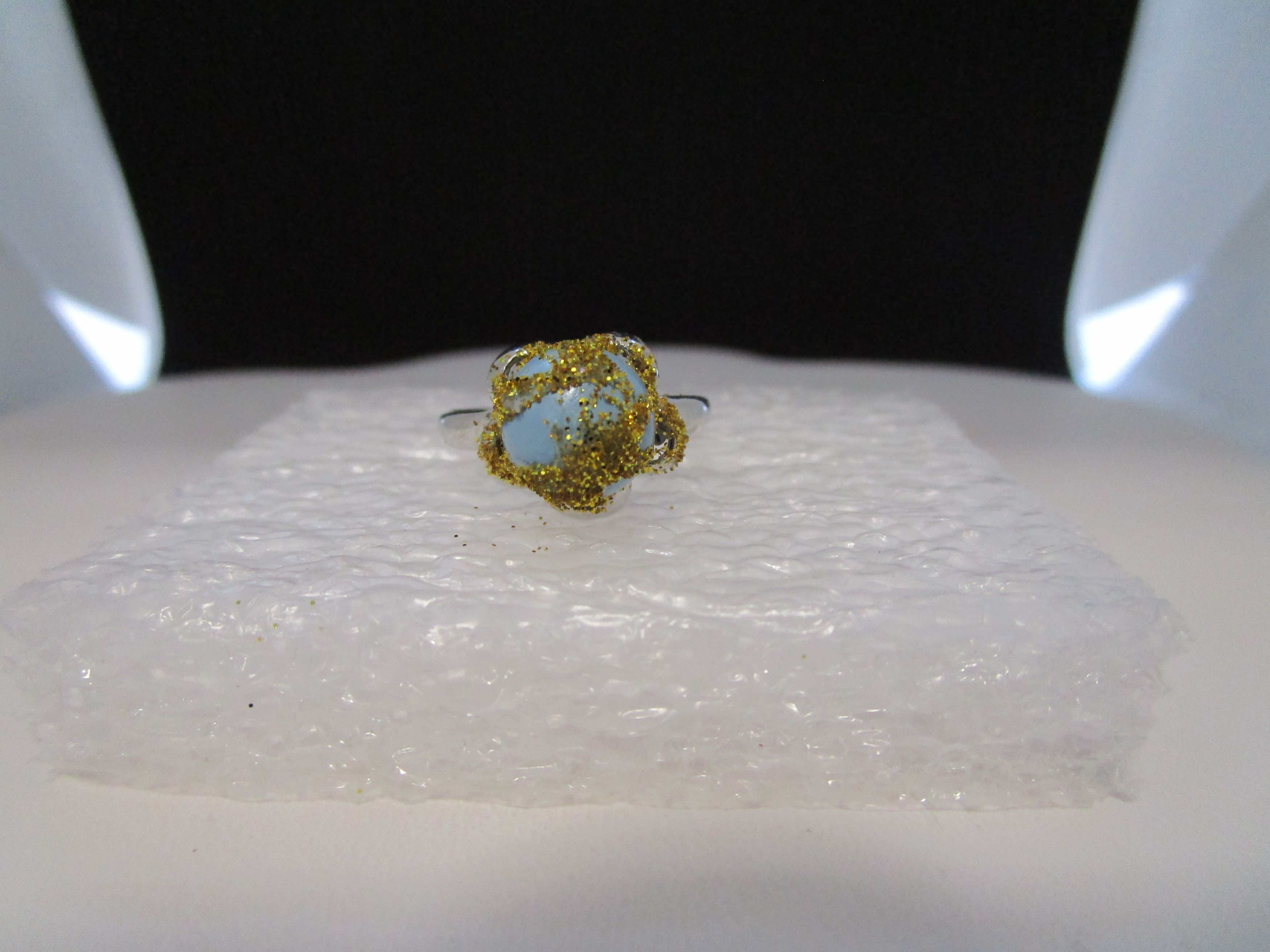 Handmade Teal Bead Tibetan Silver Ring with Golden Sand - Size 6.5 ...