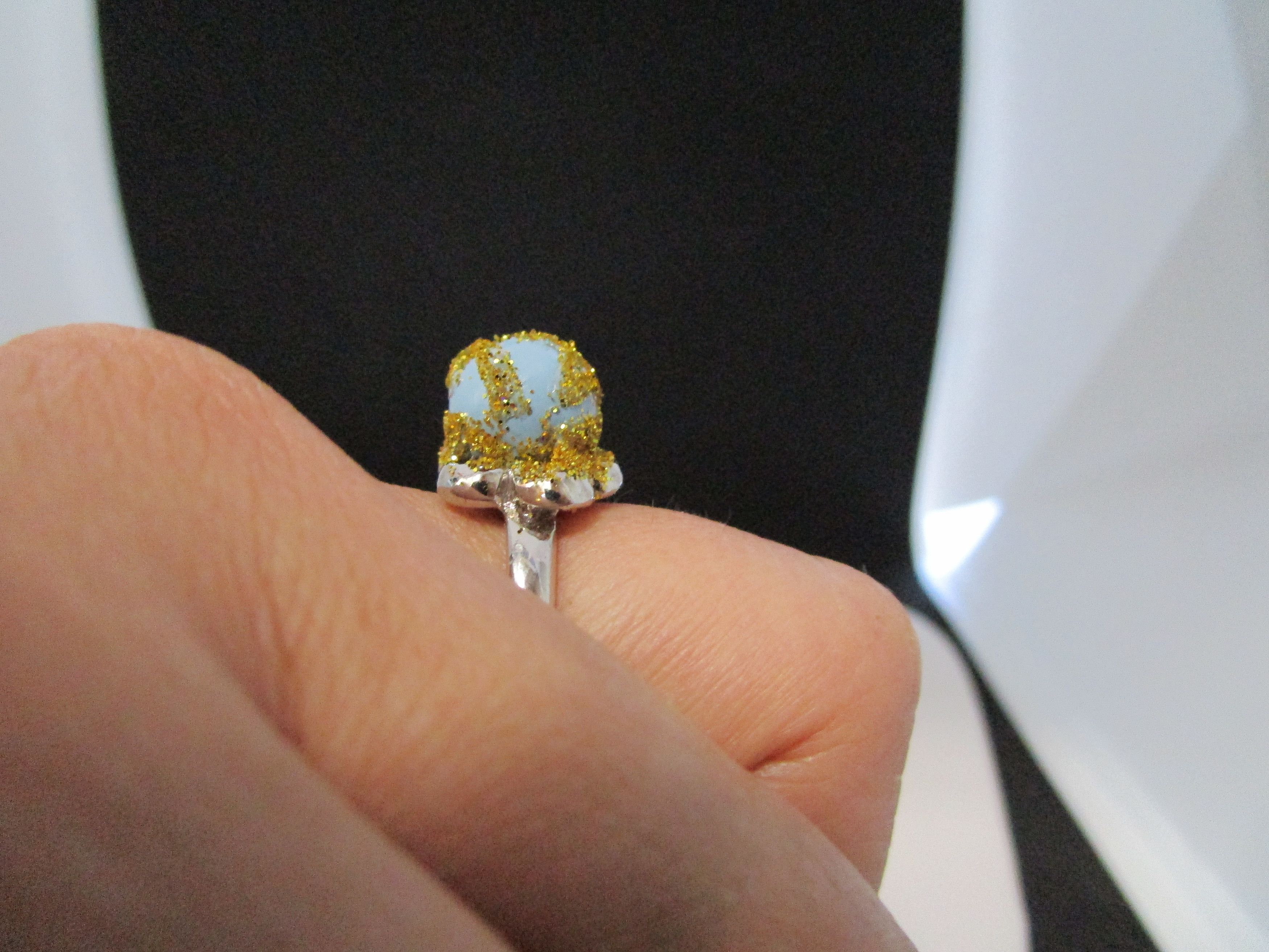 Handmade Teal Bead Tibetan Silver Ring with Golden Sand - Size 6.5 ...