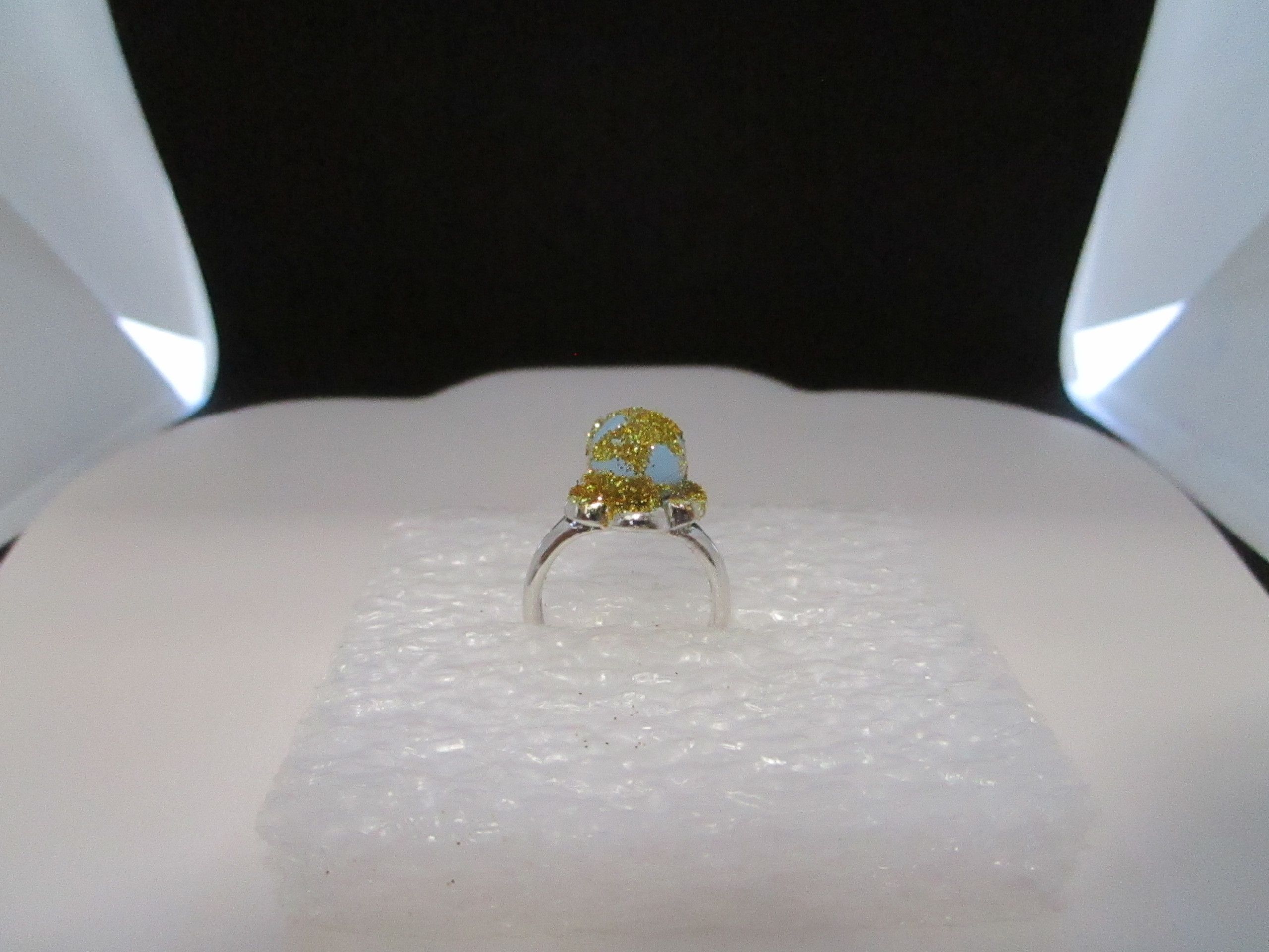 Handmade Teal Bead Tibetan Silver Ring with Golden Sand - Size 6.5 ...